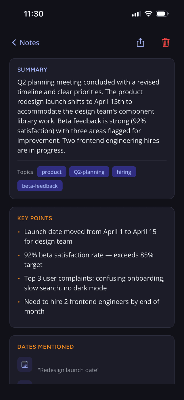 AI Summaries — SpokenPlan screenshot