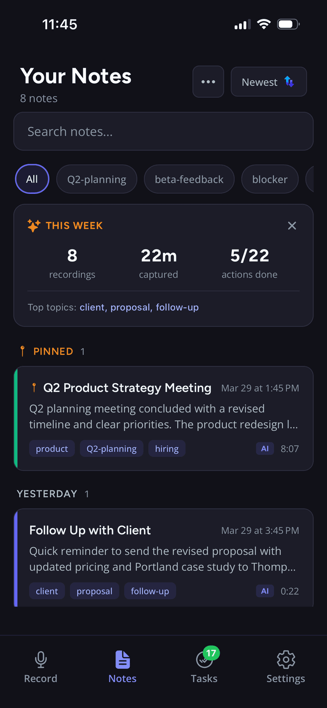Weekly Insights — SpokenAct screenshot